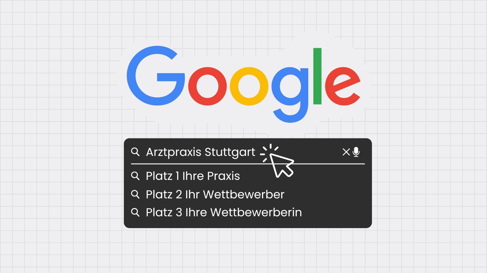 Google Suchanfragen Maske wo der Suchbegriff Arztpraxis Stuttgart gesucht wird