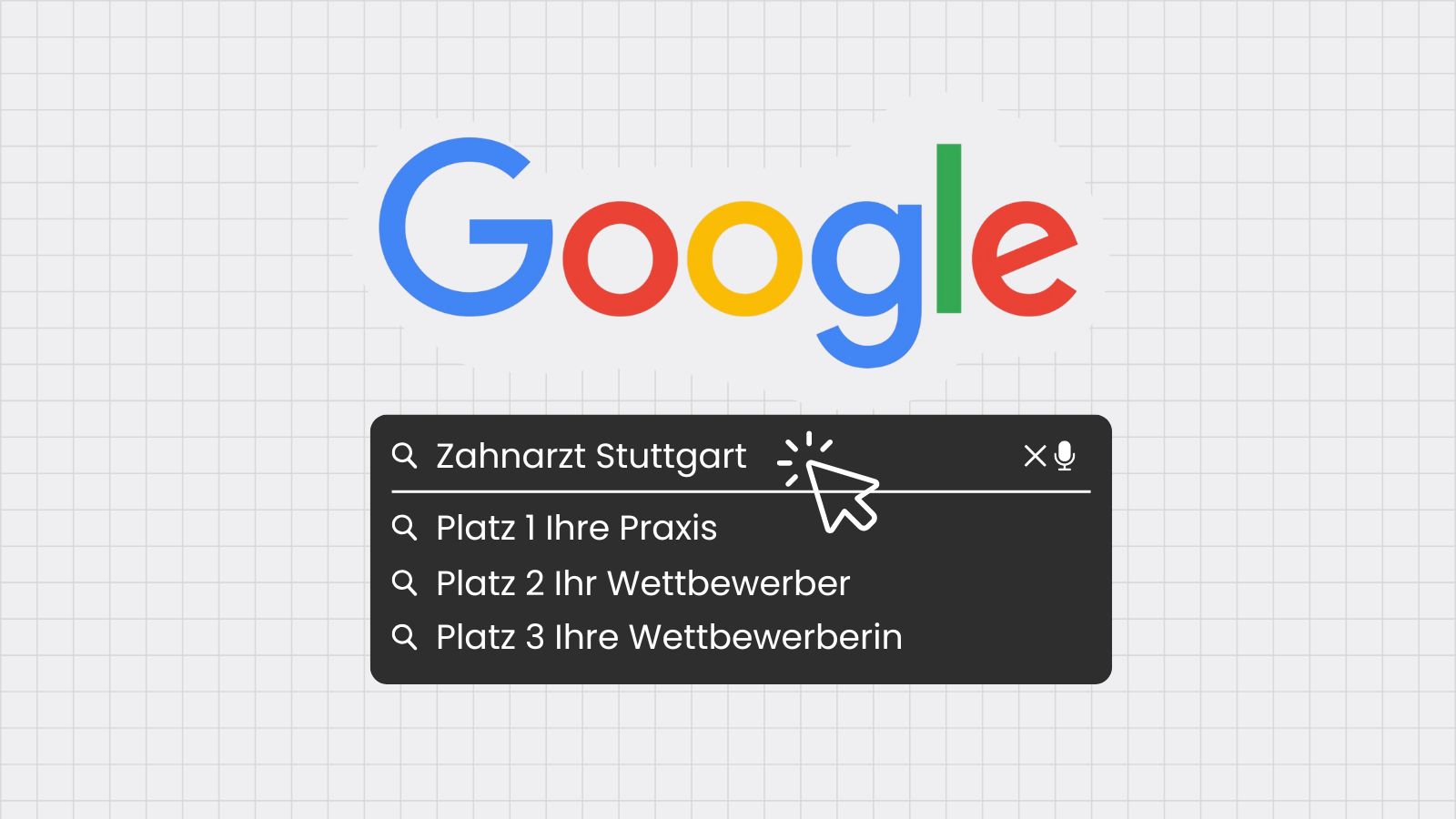 Google Suchanfragen Maske wo der Suchbegriff Zahnarzt Stuttgart gesucht wird