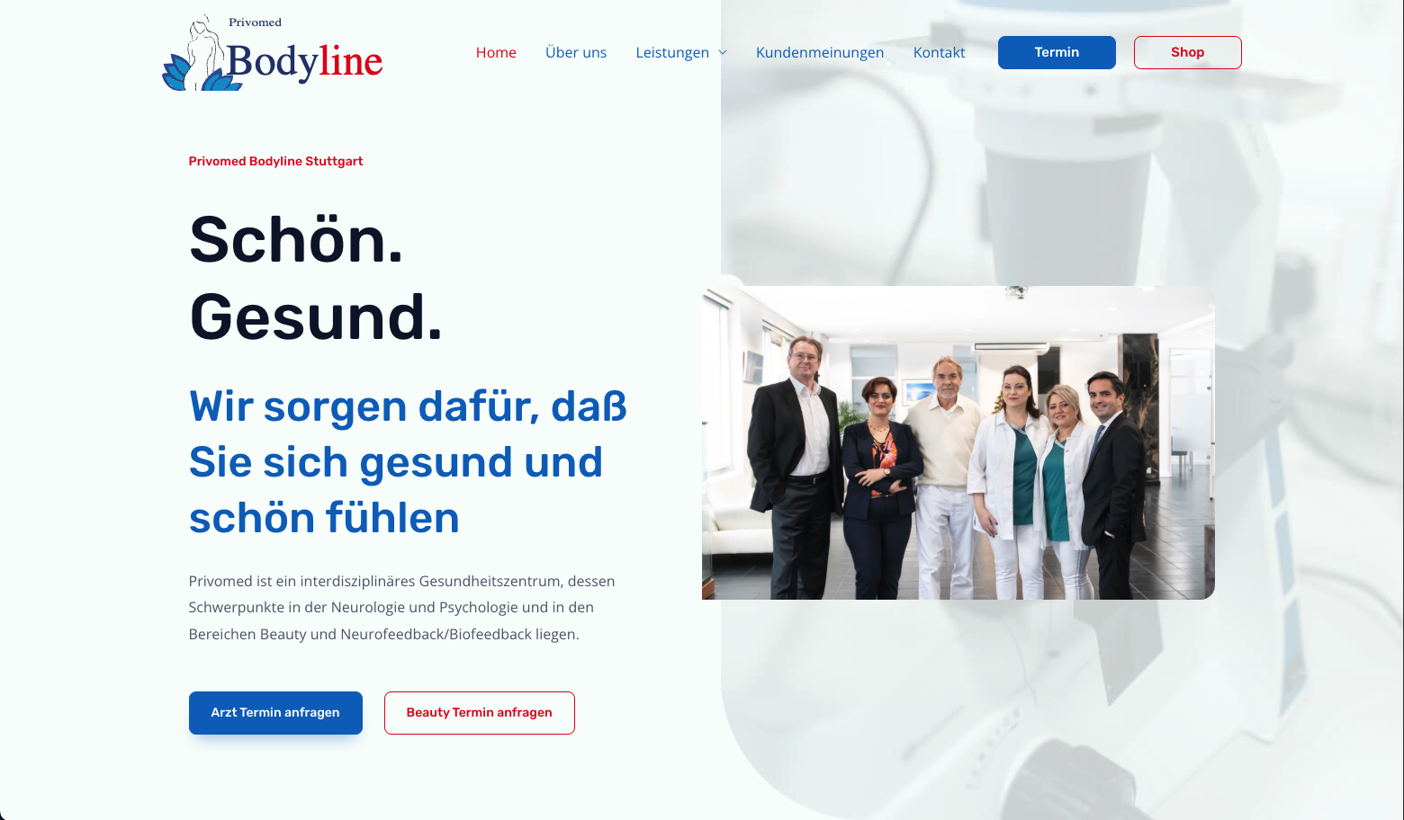 Ausschnitt vom Webdesign von Privomed, ein Kunde von der Webdesign Arzt.