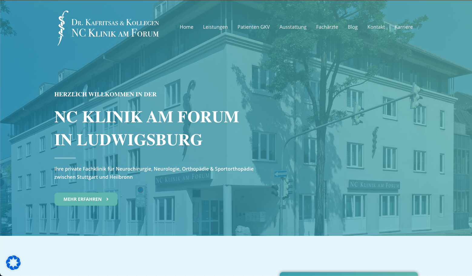 Ausschnitt vom Webdesign von NC Klinik, ein Kunde von der Webdesign Arzt.